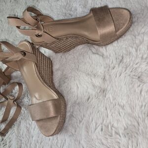 INC International Concepts Tan Wedge Sandals with Ankle Strap